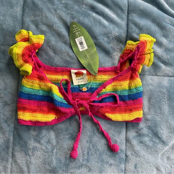 FARM RIO Rainbow Crotchet Ruffle Bikini Top - Picture 6 of 8